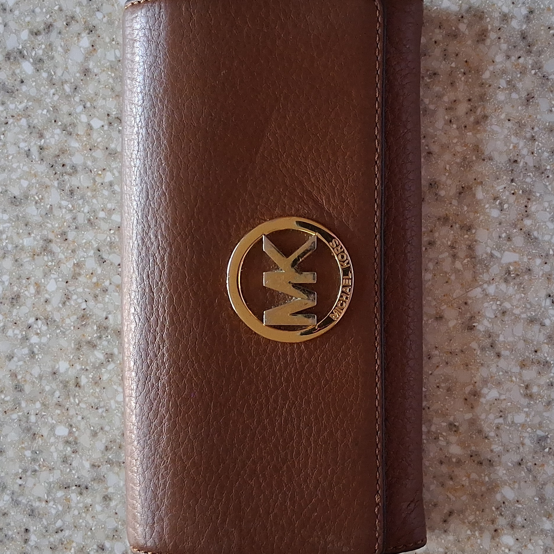 Michael Kors Fulton Carryall Brown Pebble Leather Flap Snap Closure Wallet